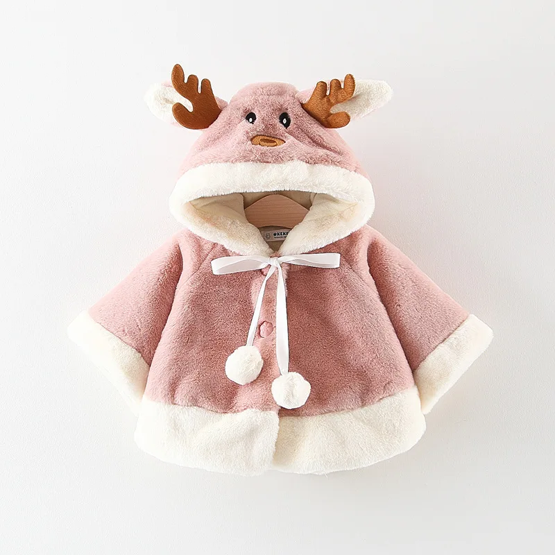 Q155 для девочек из новой коллекции, Рождественский плащ пальто детской одежды осенне-зимняя верхняя одежда - Цвет: Розовый