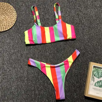 

Rainbow Printed Bikini 2019 Low Waist Female High Elasticity Swimsuit Women Beachwear Swimming Bathing Suit