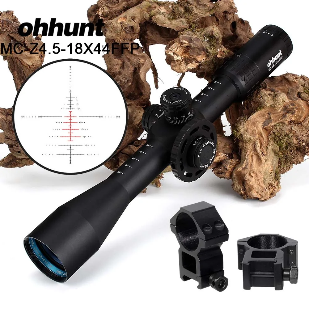 Охотничий ohhunt MC-Z 4,5-18X44 FFP первый фокальный оптический прицел боковой Parallax Z1000 стекло гравированное сетка замок Сброс прицел - Цвет: with Picatinny Rings