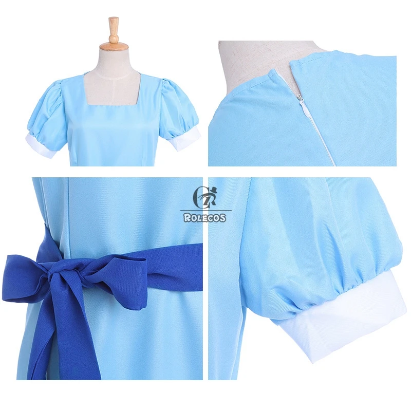 ROLECOS Women's Wendy Peter Pan Blue Long Cosplay Costume Party Dress with Half Sleeves image 5