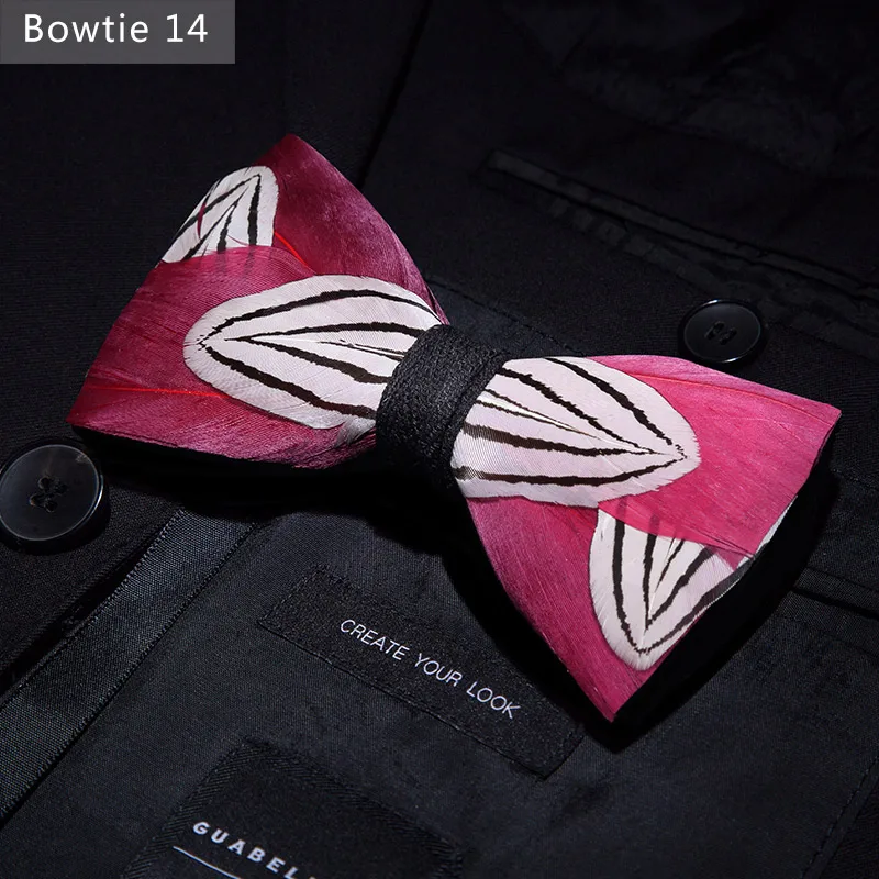 Bowtie 14 JEMYGINS, дизайн, галстук-бабочка, перо, бант, изысканная ручная работа, Мужская брошь для галстука-бабочки, деревянная булавка, подарочный набор, Свадебная вечеринка - Цвет: Bowtie 14