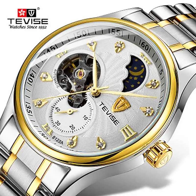 

TEVISE Fashion Mens Watches Men Stainless steel Band Automatic Mechanical Wristwatch Relogio Masculino