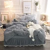 Luxury Plush Shaggy Duvet Cover Set Quilted Pompoms Fringe Ruffles Bedskirt Pillow Shams Bedding Set Twin Full Queen King 4/6PCS ► Photo 3/4