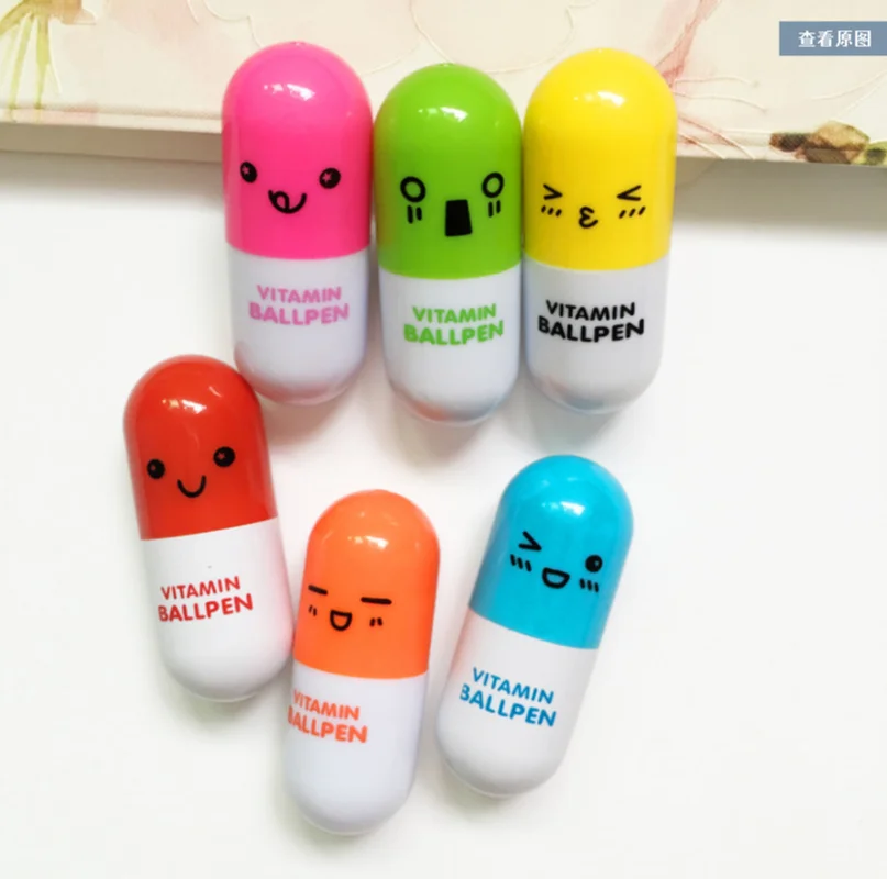 

24 Pcs Pill Pen Cute Expression Kawaii School Supplies Pen for Writing South Korea Stationery Pen for School Tools