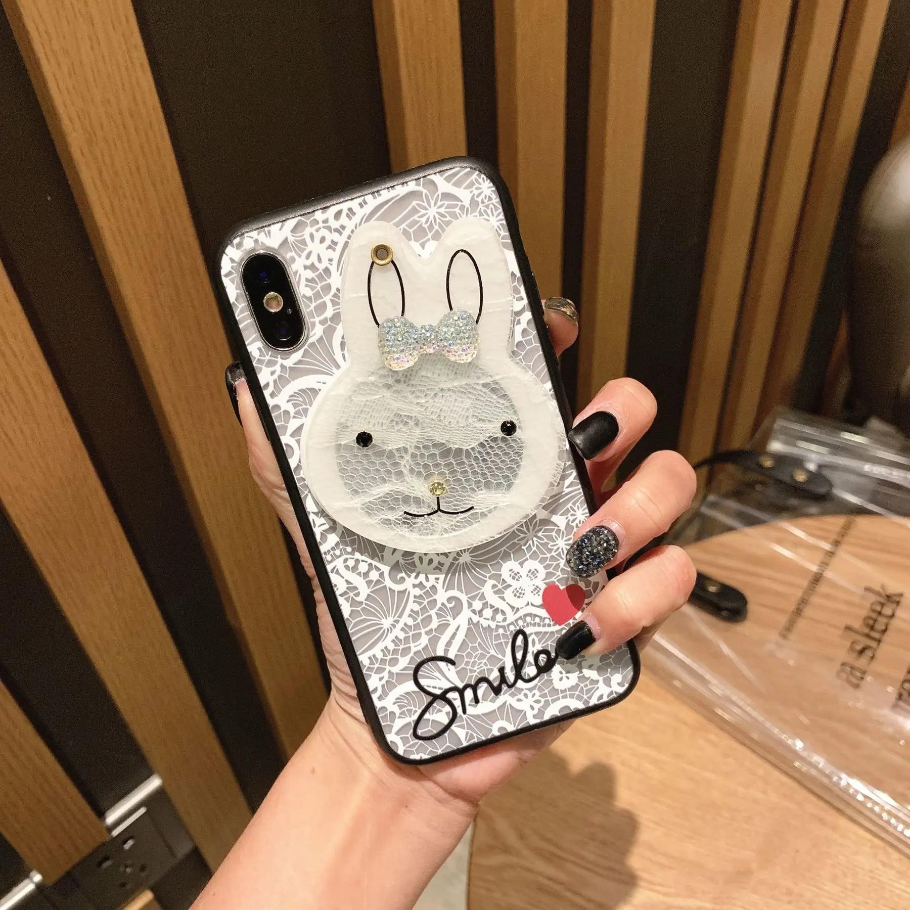 Lace Makeup Mirror Phone Case For Iphone 7 Case Iphone XR XS Max 8 6S Plus Cute Rabbit Luxury Brand Shell Back Cover For Iphone
