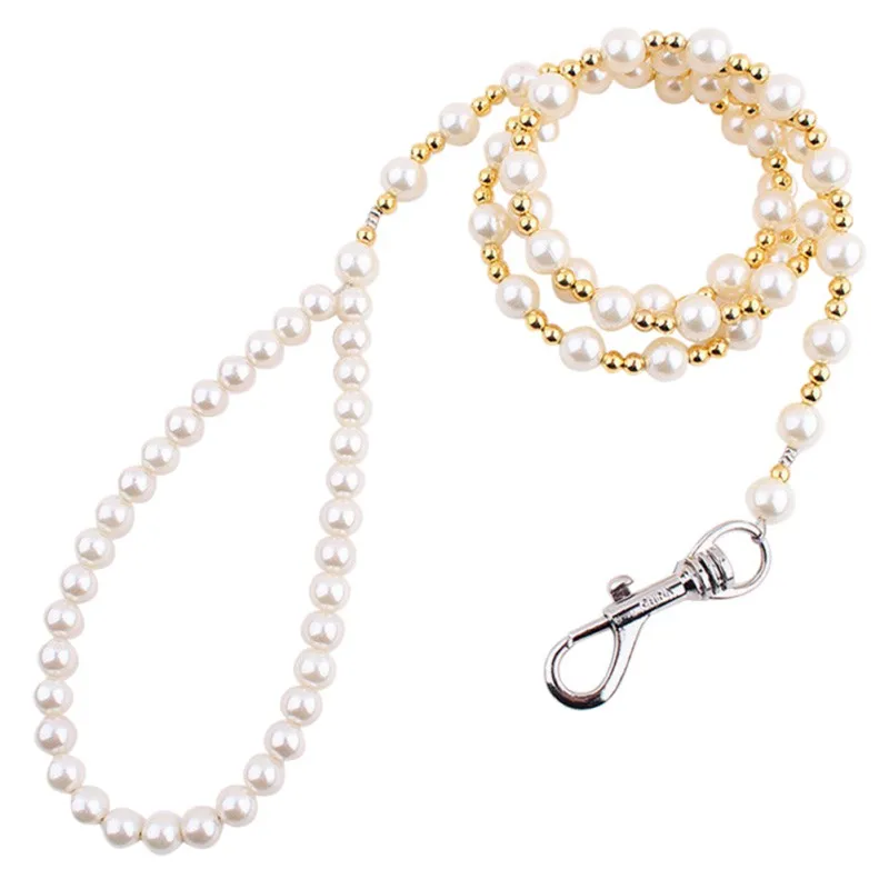 

Be Good Dog Leash Luxury White Pearl Beads Lead Safety Walking Running Training Pet Fashion Chain Leash for Cat Puppy Small
