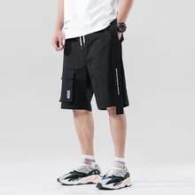 Уличная одежда, летние повседневные шорты, мужские Модные шорты-карго с карманами и лентами, бермуды до колен, мужские короткие штаны