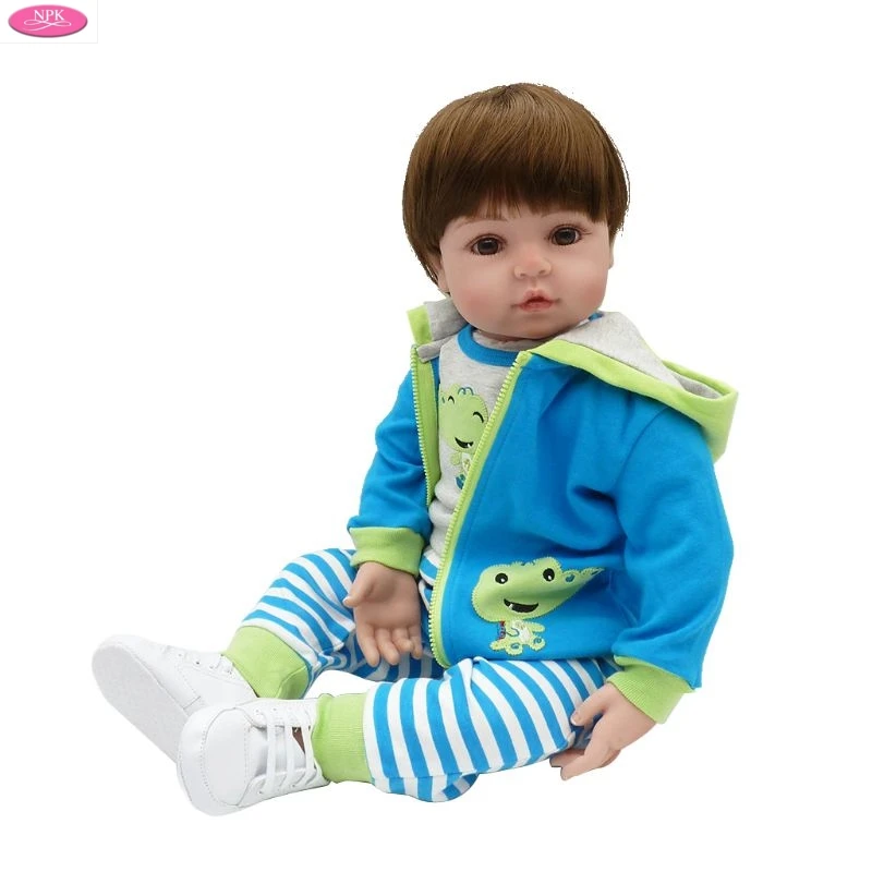 

26inch Silicon Newborn Lifelike Baby Doll Cartoon Crocodile Clothes Stripes Pants Hooded Coat Shoes Early Childhood Kids OCT31