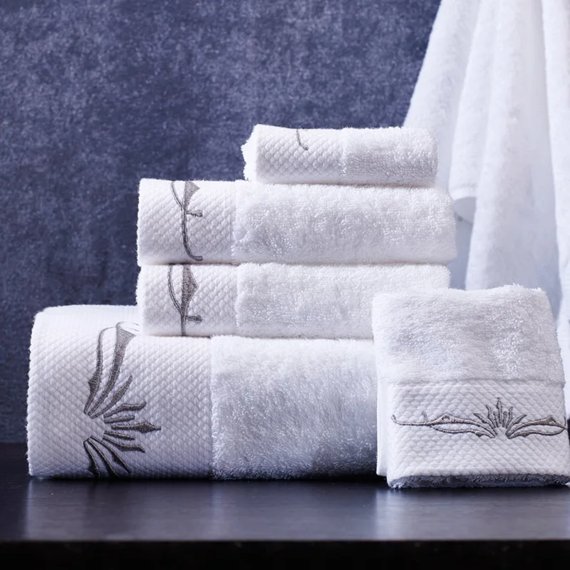 SunnyRain 3 5 Pieces White Embroidery Cotton Towel Sets Thick Large Size Bath Towel High Water SunnyRain 3 5 Pieces White Embroidery Cotton Towel Sets Thick Large Size Bath Towel High Water