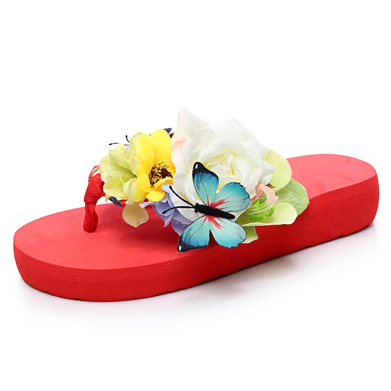 

2017 Summer Wedges Sandals Slip On Casual Flip Flops Creepers Platform Flowers Shoes Woman Comfort Slippers szie 35-42