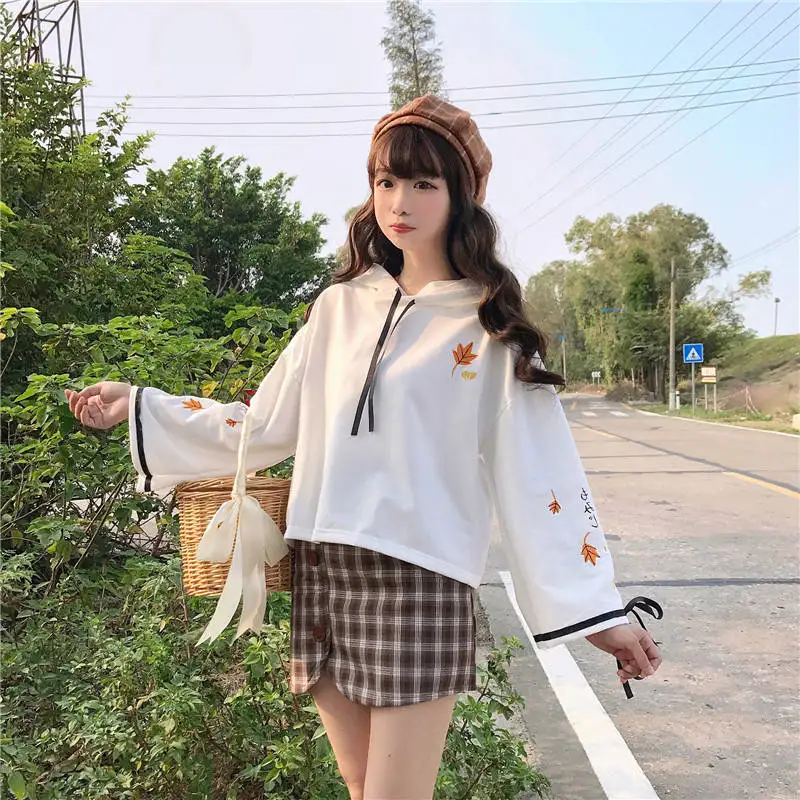 Kaufen Japanischen Kawaii Hoodies 2019 Nette Print Harajuku Frauen Sweatshirts Winter Mori Mädchen Kirschblüten Lolita Mit Kapuze Hoodie Mädchen