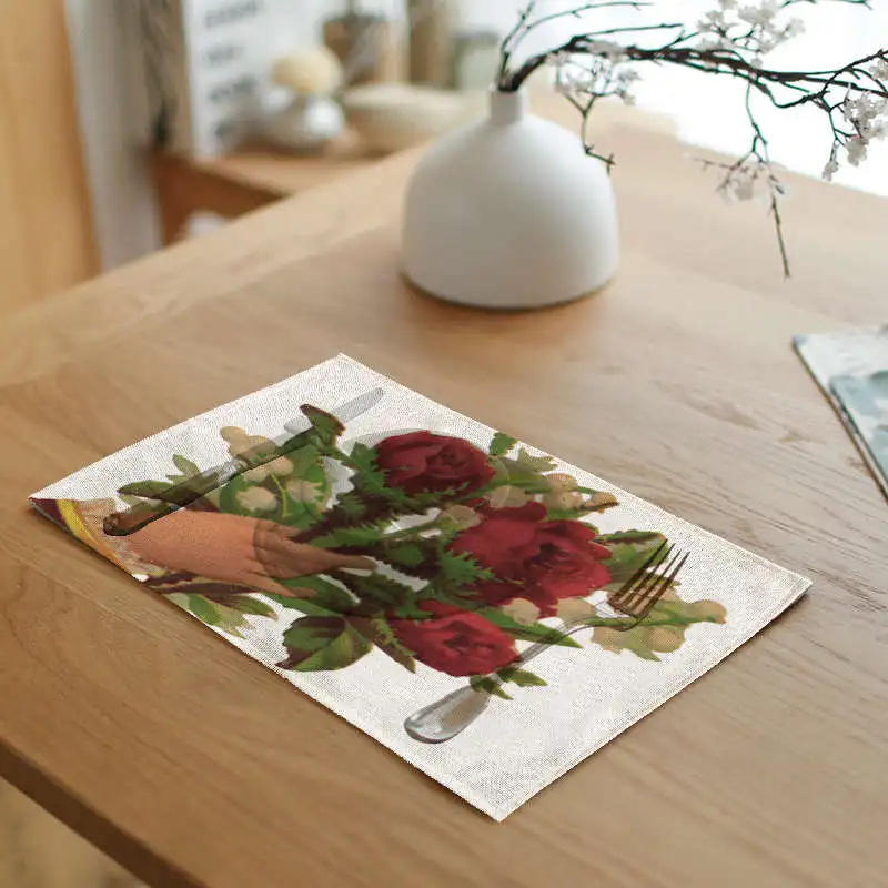 Цветы подарок простыни салфетки чайный стол коврики салфетки полиэстер розовый горшок растения сервеллетас Para Bodas дизайн вечерние украшения