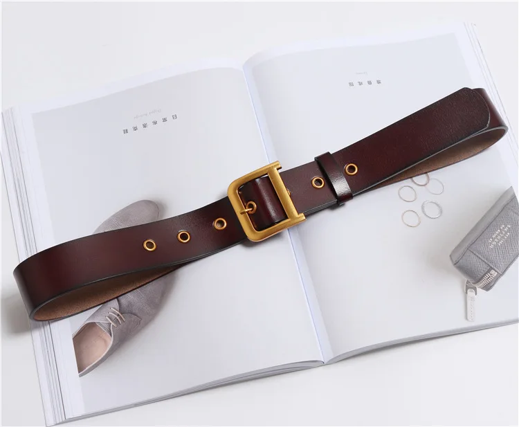 Split Leather Women Belt Gold D Buckle Leather Belt Female Fur Coat Accessories Luxury Wide Waistband Cinturones Para Mujer