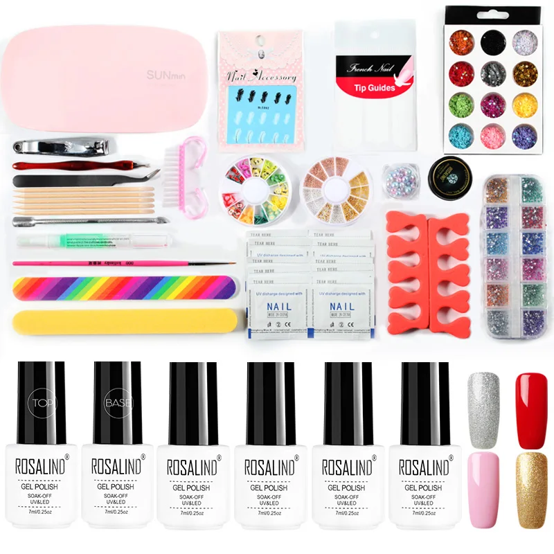 

ROSALIND Gel Nail Kits With Lamp Set For Manicure Semi Permanent UV Gel Nail Polish Hybrid Nail Tools Top Base Primer Nail Art