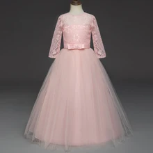 Кружевные вечерние платья для девочек; сезон осень длинные платья для девочек на выпускной; праздничное платье; вечернее и свадебное платье; Детский Рождественский костюм принцессы; От 6 до 14 лет