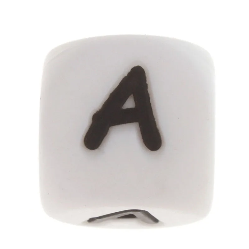 12mm 100pcs Cube Letters Silicone Beads Alphabet Bpa Free Baby Teether Jewelry Accessories Infant Teething Necklace DIY