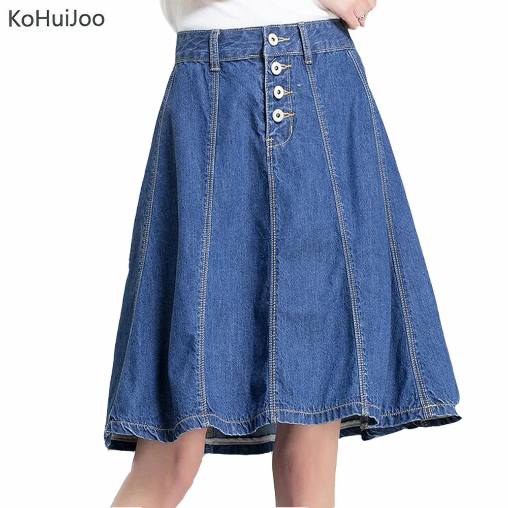 KoHuiJoo Summer Denim Skirt Women Plus Size A line Blue Jean Skirts