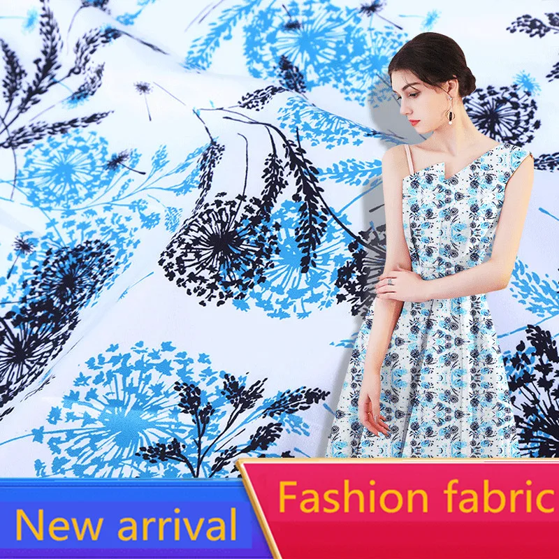 

2019 New Arrival Wholesale (5 meter/lot) Summer Soft Silk Chiffon Fabric Printed Blue Flower for Making Women Dress Width 160cm
