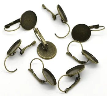

50Pcs Bronze Tone Round Cameo Settings Earrings Hoops Clips Jewelry Diy Making Findings Charms 26x15mm(Fit 14mm)