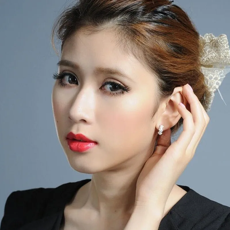 

2017 New Fashion Jewelry Women Earring Camellia Flower Design Sparkling Crystal Inlay Silver Ear Jewelry Wholesale -Ff