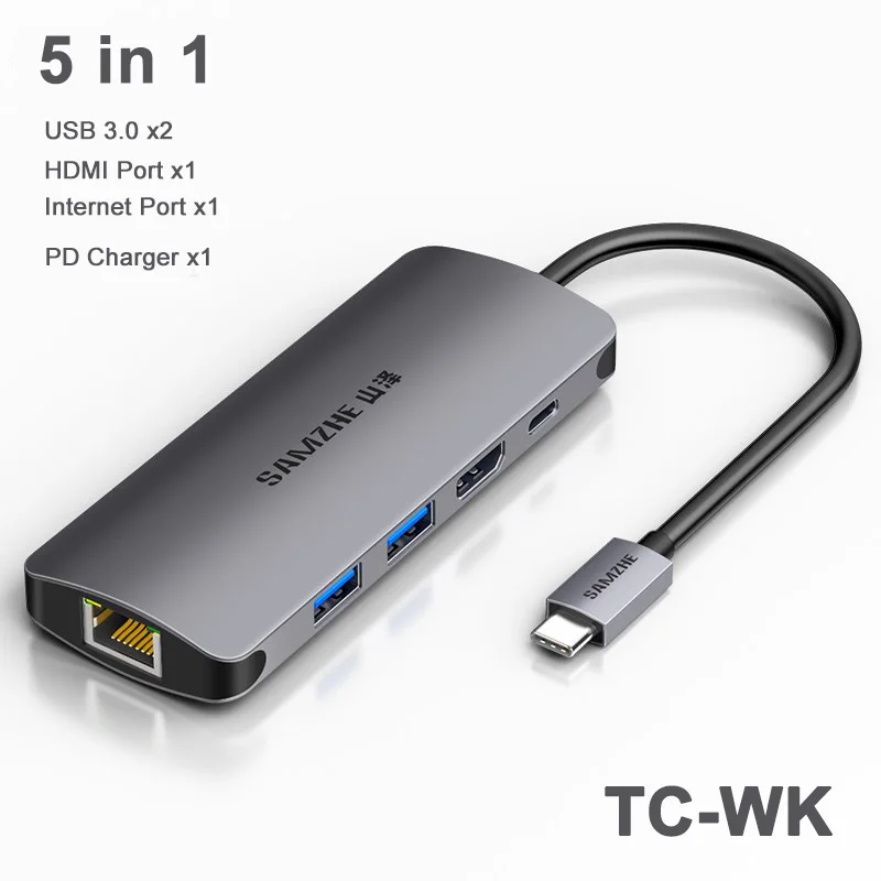 SAMZHE usb-хаб type C к HDMI RJ45 кард-ридер адаптер для MacBook samsung Galaxy S9/Note 9 huawei P20 Pro - Цвет: 5 in 1