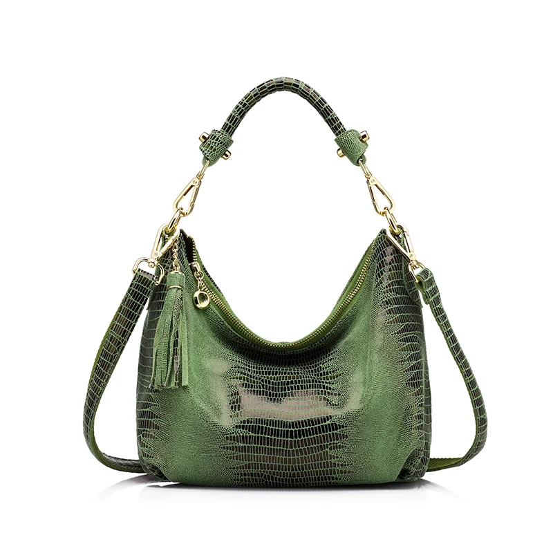 Realer Женщины Натуральная кожа сумки бренда женского Змеиный узор сумка высокого качества женская сумка с кисточкой - Цвет: green