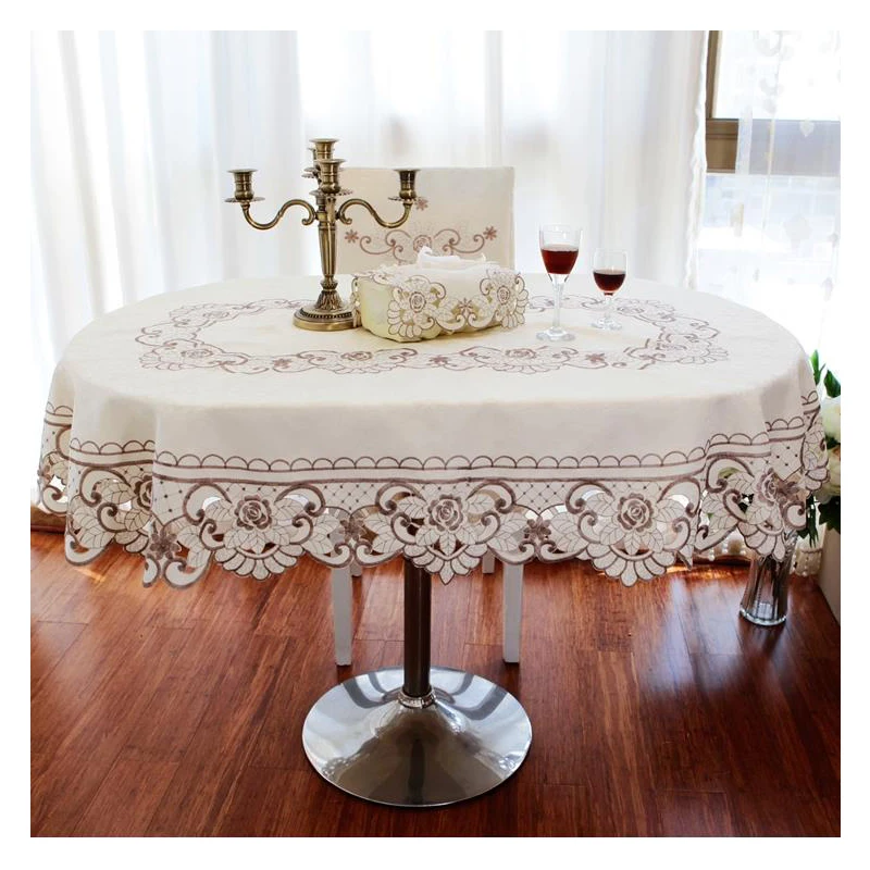 

Europe garden table cover beige floral embroidered wedding table cloth rectangle/round/oval decorative tablecloths for kitchen