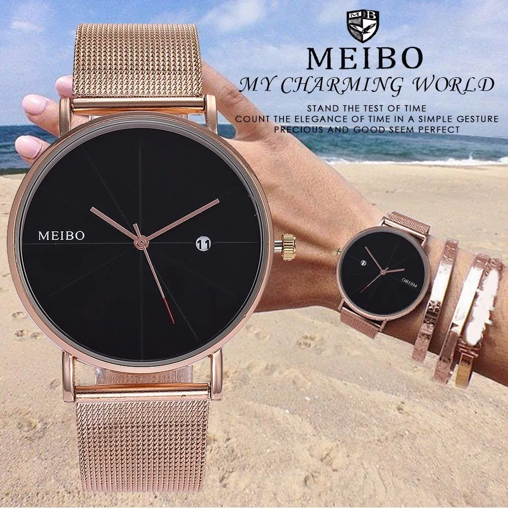 

Drop Shipping Fashion Women Rose Gold Steel Watch With Calendar Luxury Ladies Mesh Belt Quartz Wristwatches Relogio Feminino