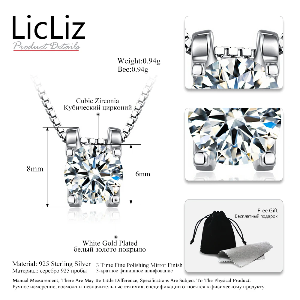 LicLiz 925 пробы серебряный пасьянс подвески для женщин белый желтый фиолетовый кубический цирконий подвески для ожерелья медальон без цепи LP0214