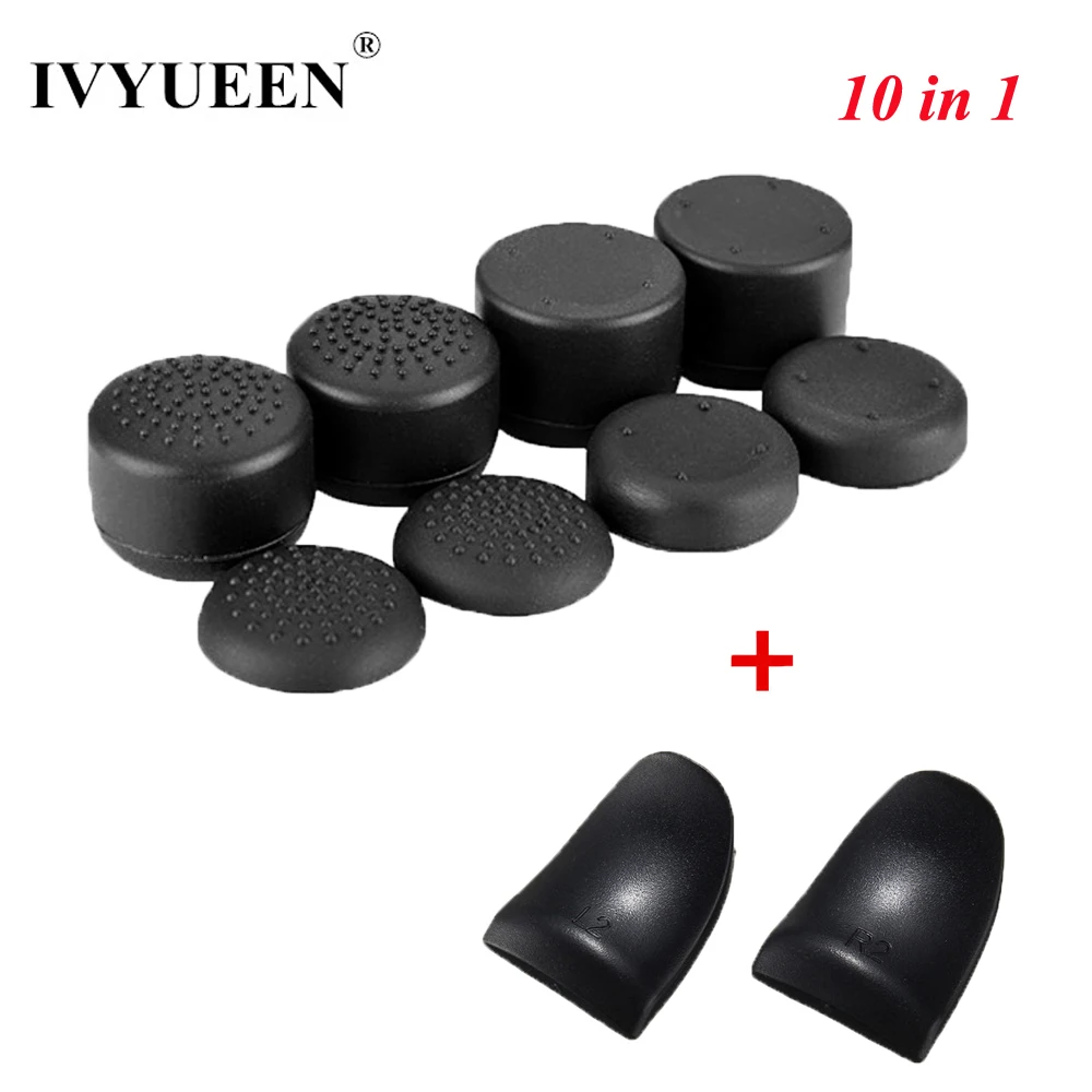 

IVYUEEN 10 in 1 Silicone Analog Sticks Grip for Playstation 4 PS4 Pro Slim Controller Gamepad Caps with R2 L2 Trigger Extender