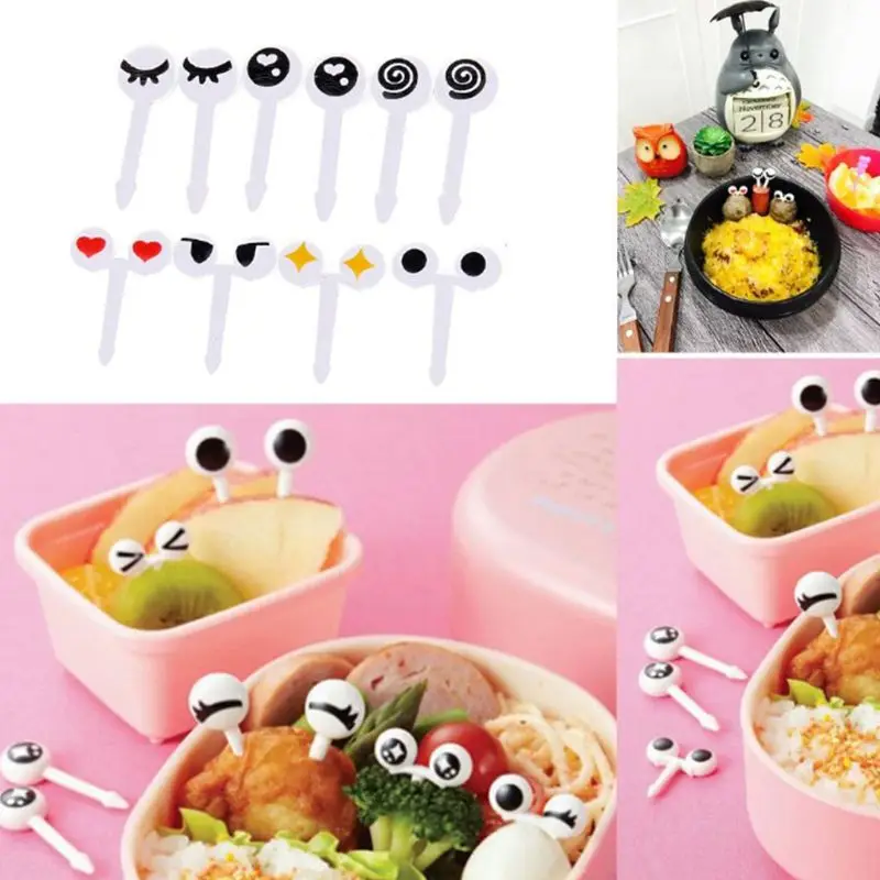 

10Pcs/Set Mini Skewers Cute Cartoon Eyes Kawaii Emoji Lunch Bento Box Food Fruit Picks Fork Sticks Buffet Sandwich Toppers