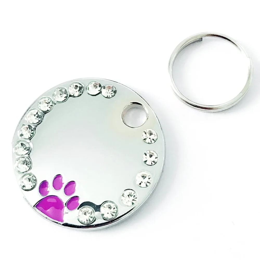 

Zinc Alloy Pet ID Tag with Paw Pattern Identify Card Personalized Rhinestone Dog Cat ID Tag Collar Pendant Pet Supplies