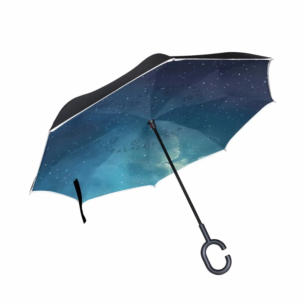 

Milky Way Galaxy Reverse Umbrella Rain Women Double Layer Windproof Umbrellas Starry Night Inverted Umbrella for Car
