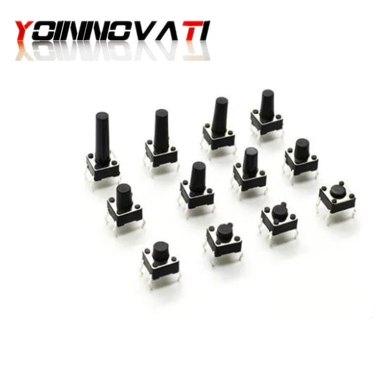 

7 Values 70pcs 6X6x4.3/5/6/7/8/9/10mm Tact Switch Tactile Push Button Switch Kit Sets DIP 4P Micro Switch High Quality