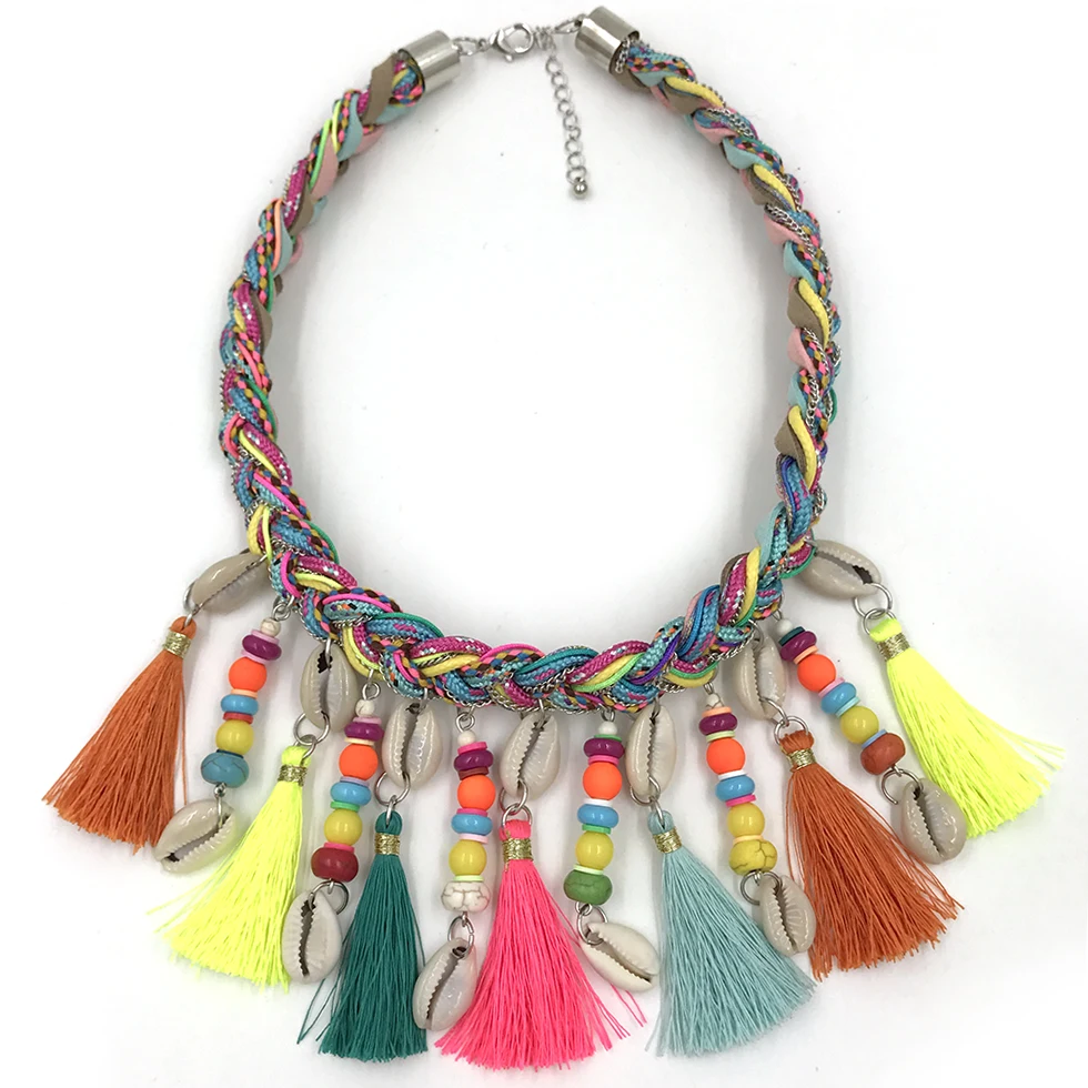 2017 New Bohemian Boho Choker Necklaces colorful tassel pendants Necklaces natural shell beaded Maxi necklace for summer women