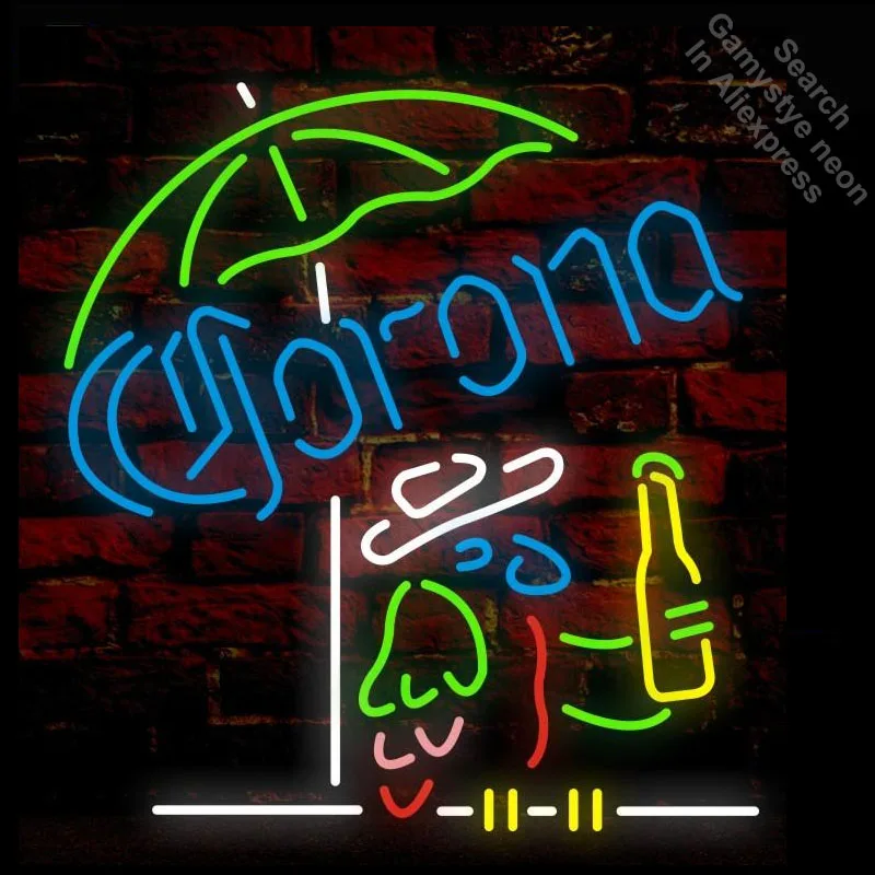 

Corona Parrot Neon Sign umbrella Neon Bulb Sign Handmade Light Room Recreation Decor Glass Tube Handcraft Affiche indoor lamps