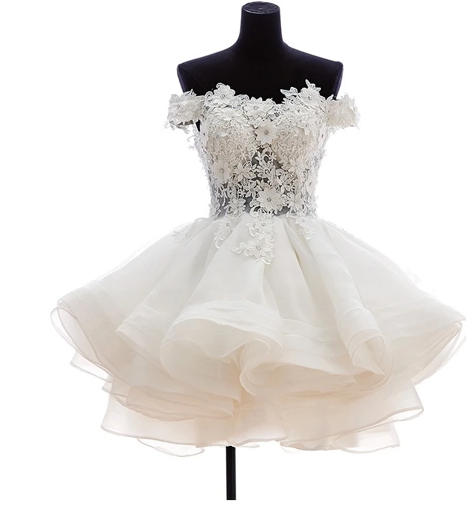 

2019 vestidos Lace Appliques Short Ball Gown Dress for Wedding Party Cheap Off the Shoulder Wedding Gowns robe de mariee