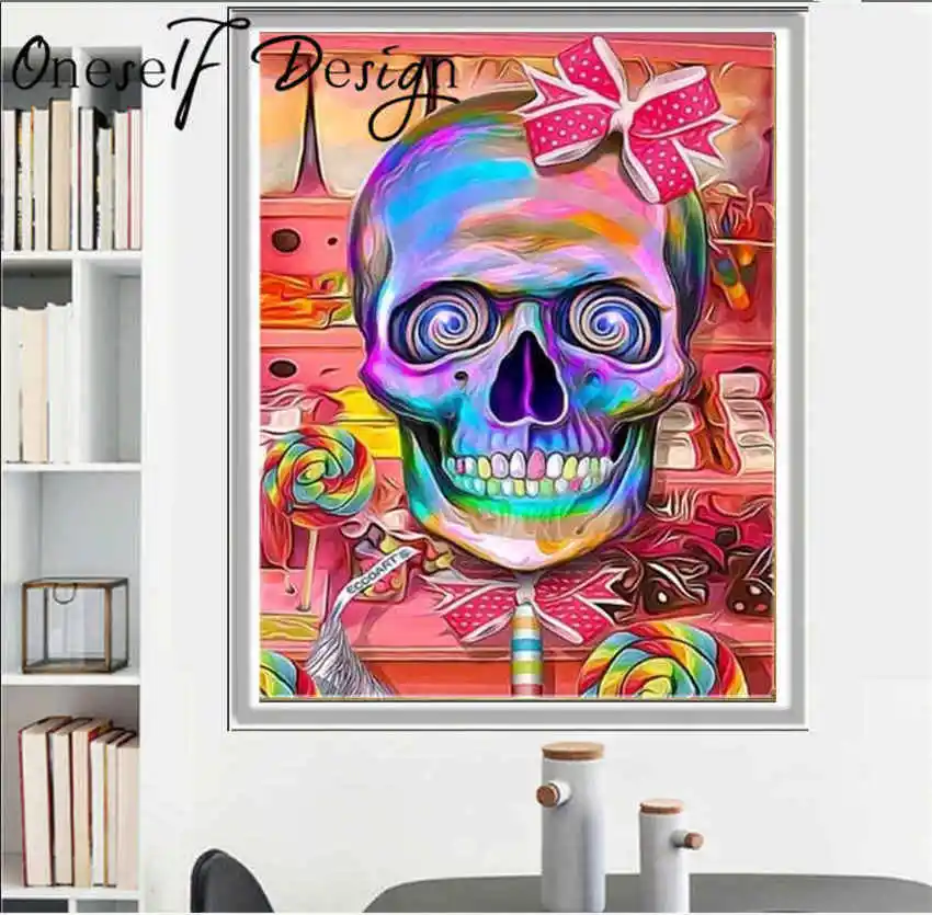 New diy 5D Diamond Painting Full Set Kit Colorful Skull diamond embroidery 5d mosaic Cartoon Home Decor Wall Sticker | Дом и сад