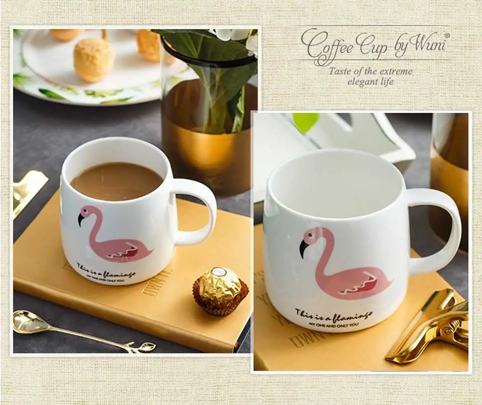 Ceramic Coffee Mug Pink FlamingoCactus Travel Coffee  Cups And Mugs For MilkTeaDrinkWater Creative Porcelain Gifts           (4)