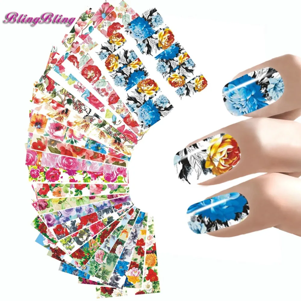 Flower Designs Nail Stickers Beauty Penoy Theme Water Transfer Nail Art Stickers Foils Manicure Wrap Decals 21Kinds Of Styles