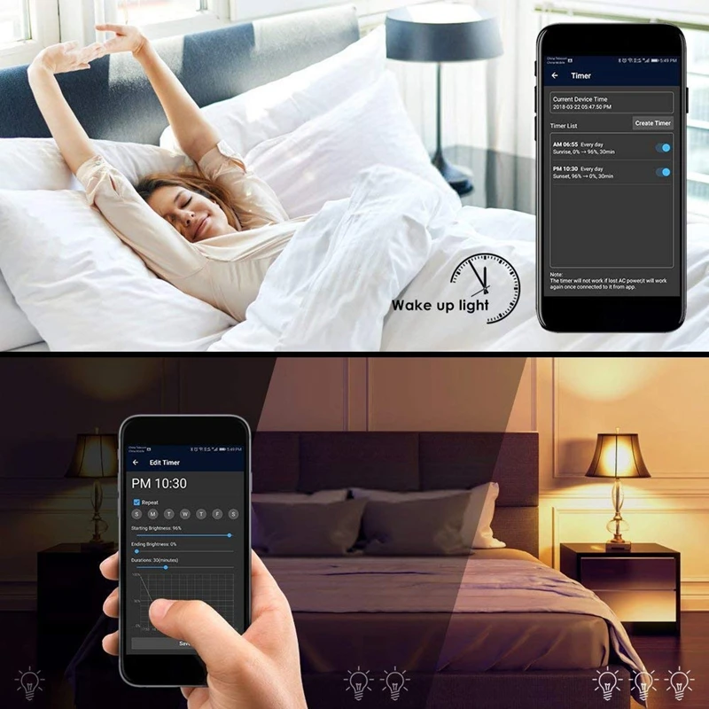 Умная лампочка, 2 шт wake-up WiFi свет, управление мобильным телефоном Цвет Регулируемый мягкий, холодный белый, RGB светодиодный лампочка 4,5 Вт(40 Вт e