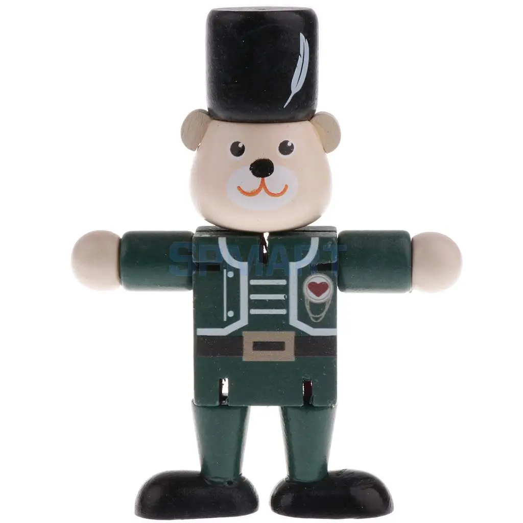 Wooden Walnut Puppets Bear Animal Action Figure Doll Toys Flexible Joints Poseable Baby Children Kids Xmas Christmas Gifts