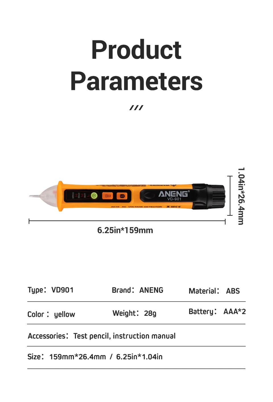 ANENG VD901 Electrical Tester Pen 12-1000V AC Voltmeter 100a AC Voltage Detector Multimeter Outlet Tester Circuit Breaker Finder