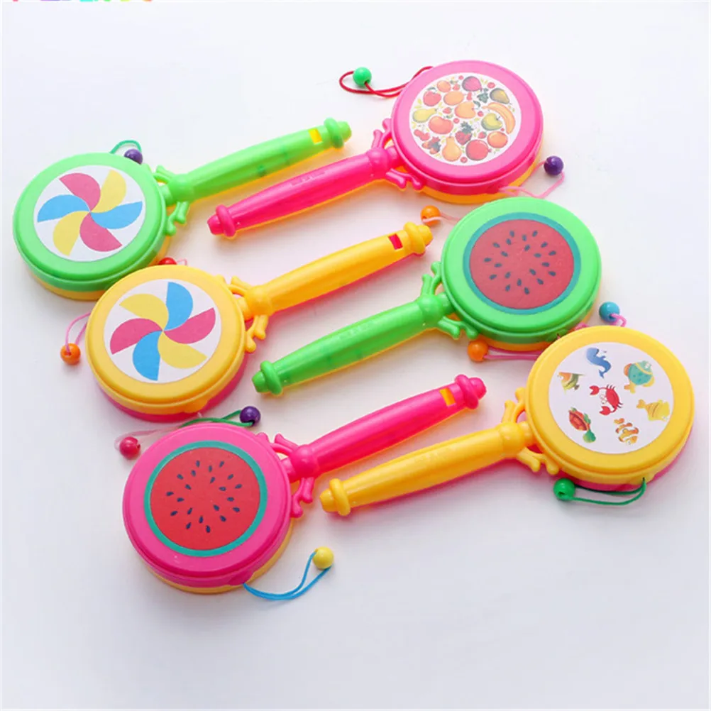 Buy 17.5cm Wooden Rattle Pellet Drum Cartoon Musical