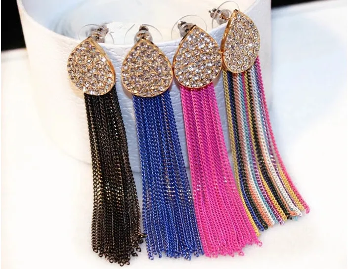 Charmwin Luxury Tassel Long Earrings Fashion Brand Gold Color Crystal Rhinestone Drop Earrings Accessories Jewelry Women 451K