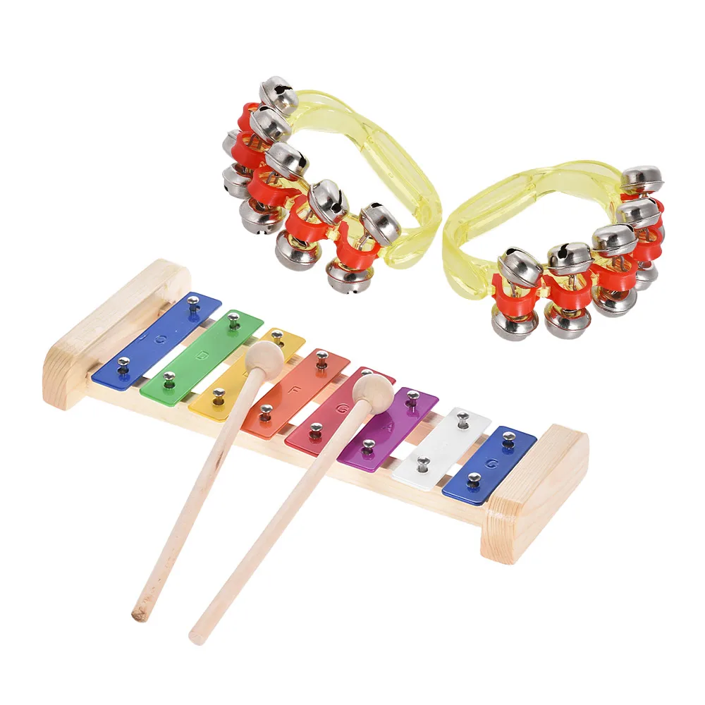 9 шт. музыкальный ударный инструмент игрушка ритм-секция набор Glockenspiel Тамбурин Маракас двойной баррелли цилиндр для детей