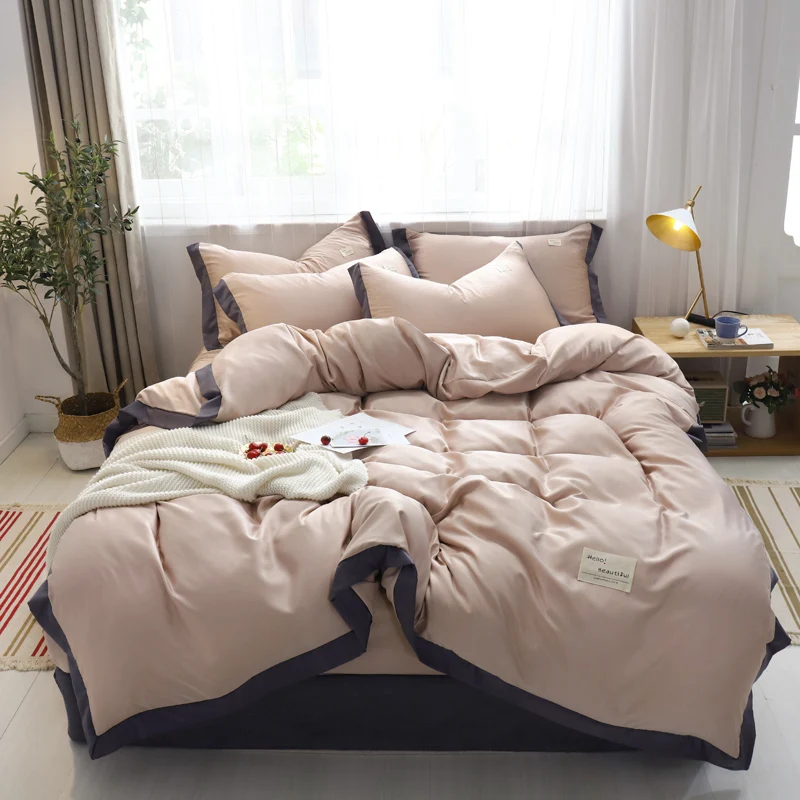 

solid colour bedding sets bed linen Simple Style duvet cover flat sheet Bedding Set summer Full King Single Queen,bed set 2019
