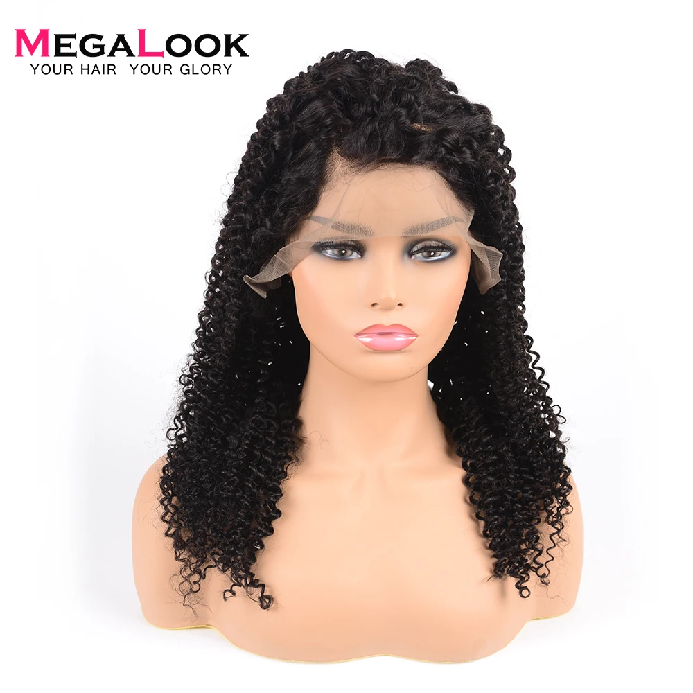 Megalook Jerry Curl Lace Front Human Hair Wigs with Baby Hair Natural Color Remy Hair Wig 180