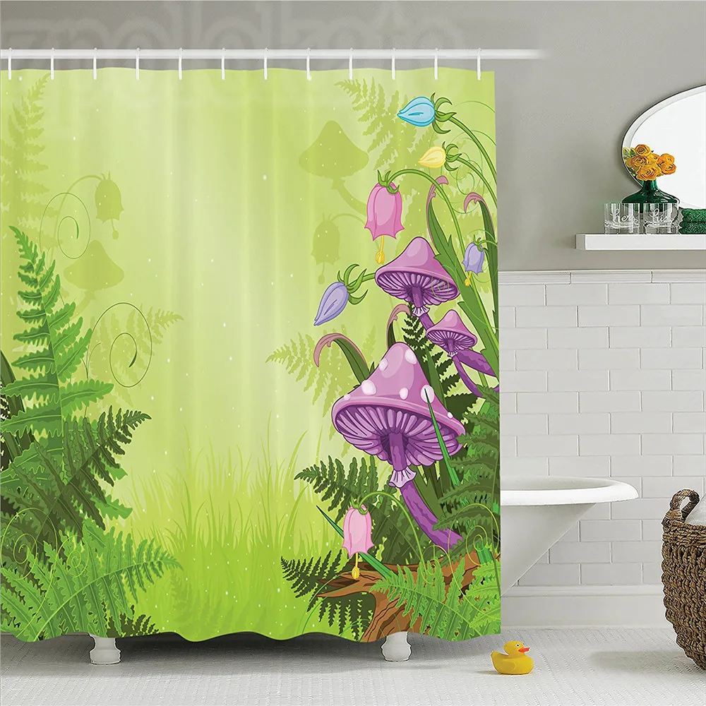 Mushroom Decor Shower Curtain Set Magic Landscape With Mushrooms And