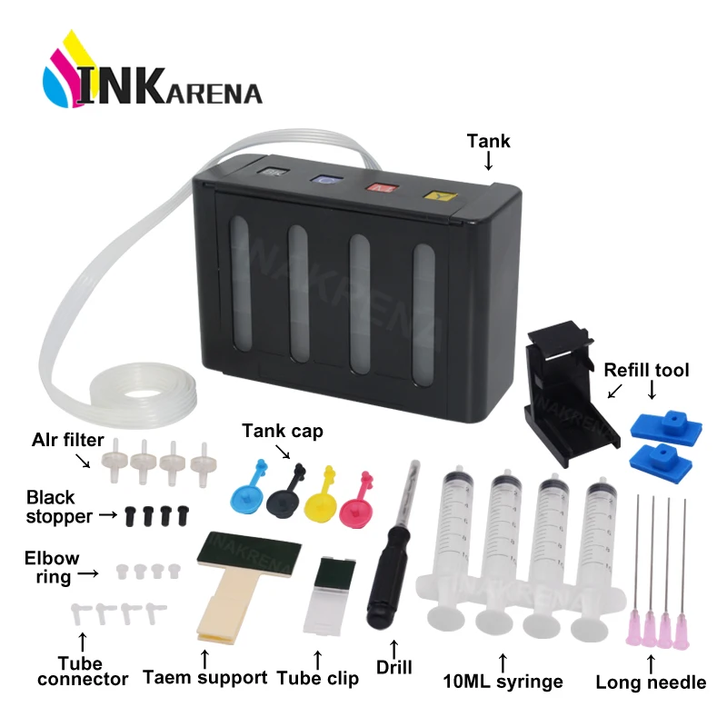 Tanie Wymiana INKARENA Ciss zbiornik z atramentem zestaw do aparatów canon PG 445 CL446 PG510 CL511 PG440 CL441 Ciss dla HP 302 301 122 300 650 121 21 22 140 drukarki